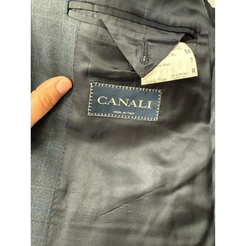 Canali Navy Blue Windowpane Checked‎ Pure Wool Mens Sportcoat Size 54R